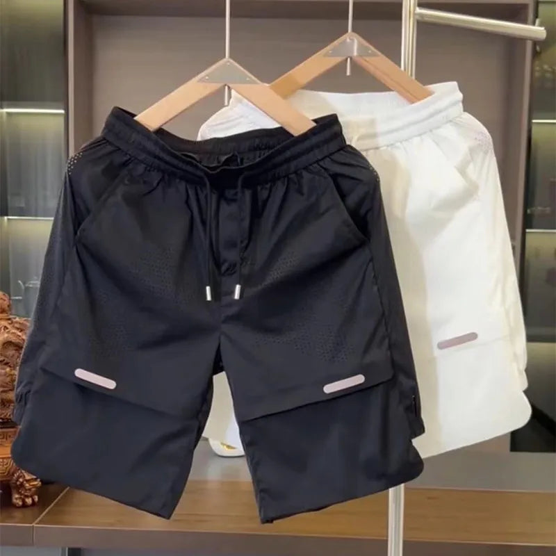 Summer New Men's Faionable Breathable Ice Silk Slim Fit High Elastic Sport ort Sve Set Casual Running Qui Dry Set