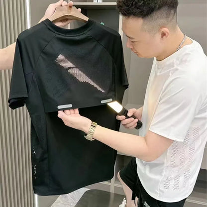 Summer New Men's Faionable Breathable Ice Silk Slim Fit High Elastic Sport ort Sve Set Casual Running Qui Dry Set