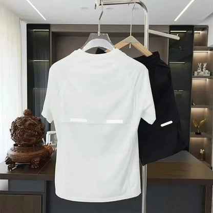 Summer New Men's Faionable Breathable Ice Silk Slim Fit High Elastic Sport ort Sve Set Casual Running Qui Dry Set