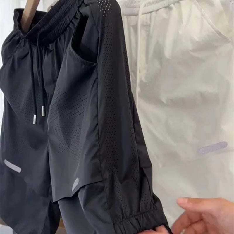 Summer New Men's Faionable Breathable Ice Silk Slim Fit High Elastic Sport ort Sve Set Casual Running Qui Dry Set