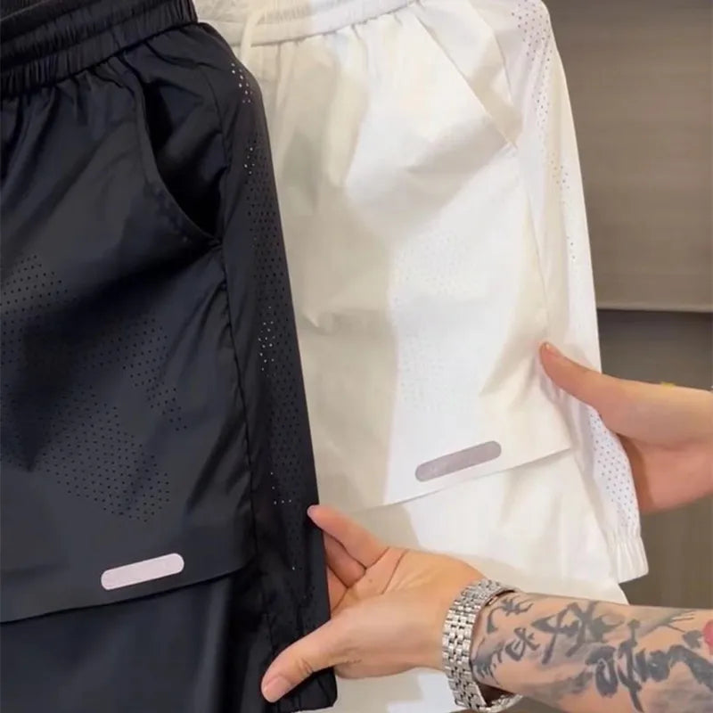 Summer New Men's Faionable Breathable Ice Silk Slim Fit High Elastic Sport ort Sve Set Casual Running Qui Dry Set