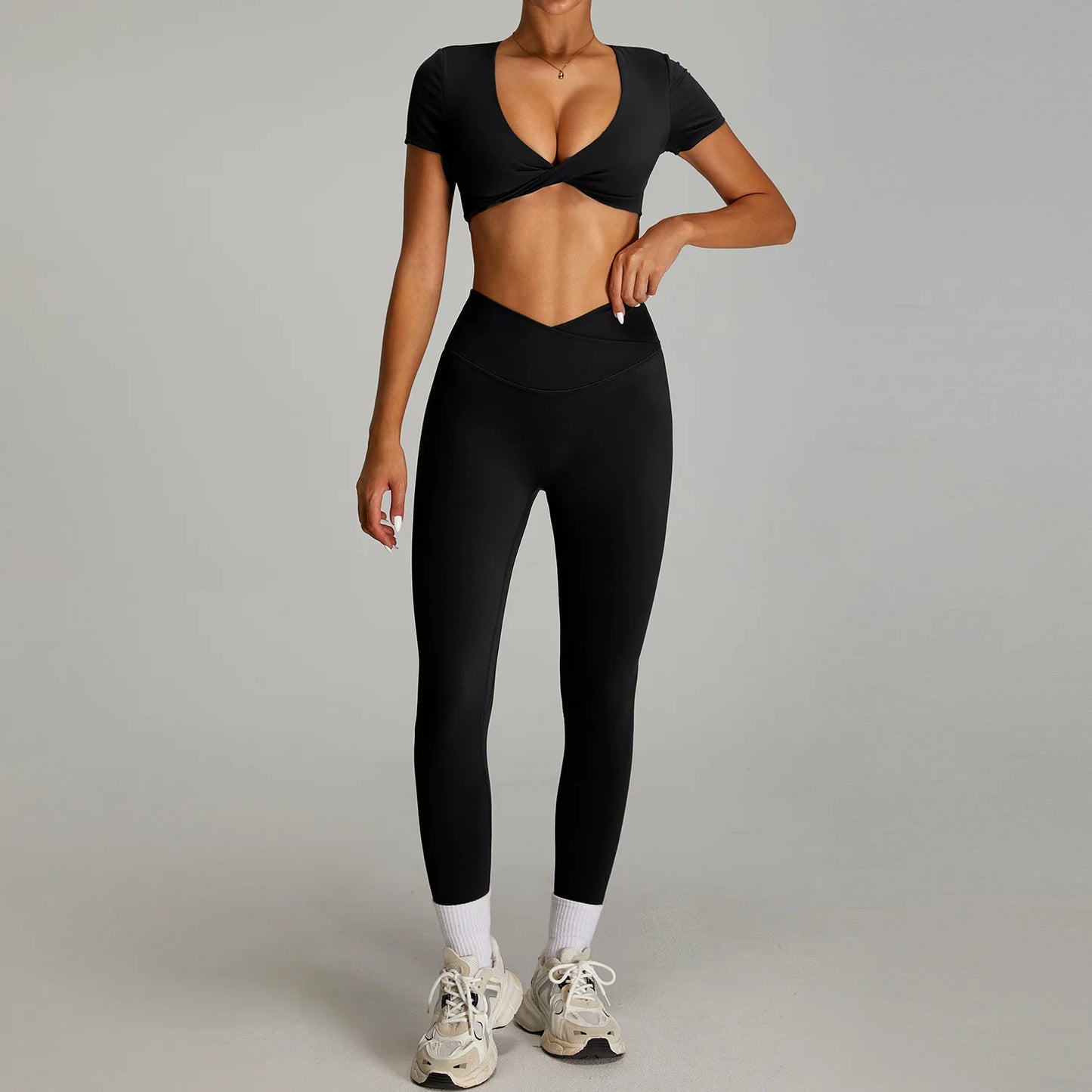 mikeyoga Women Yoga Suit 2PCS Sports Set Quick-Drying Gym Set Women Tracksuit Running Workout Short Sleeves Sports Yoga Clothing