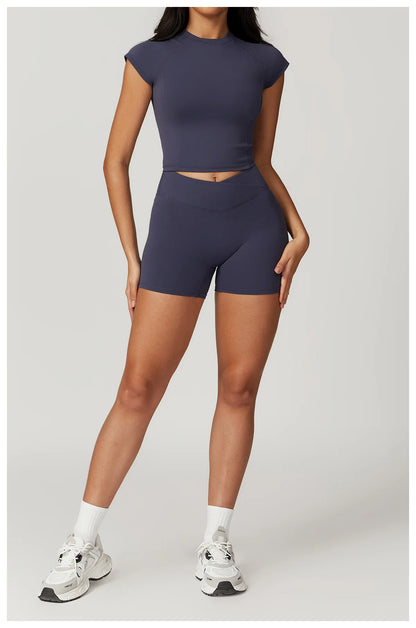 2 Pieces Yoga Set Gym Clothes Sportswear Yoga Suits For Women Fitness Short Sleeve Crop Top Tracksuits Sports Bra Gym Leggings