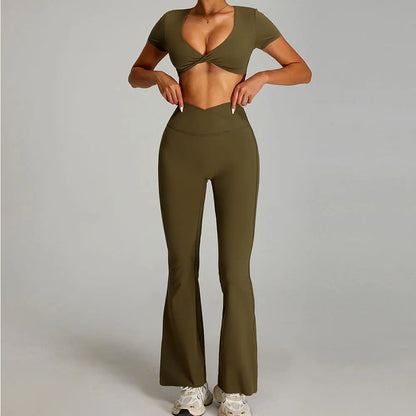 mikeyoga Women Yoga Suit 2PCS Sports Set Quick-Drying Gym Set Women Tracksuit Running Workout Short Sleeves Sports Yoga Clothing